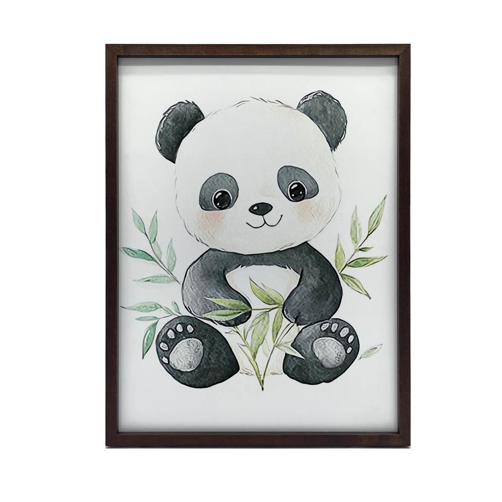Poster Cute Panda Among Leaves Poster Cute Panda Among Leaves, 30X40 Cm, Black Aluminum Frame, 230 Gsm Matte Paper