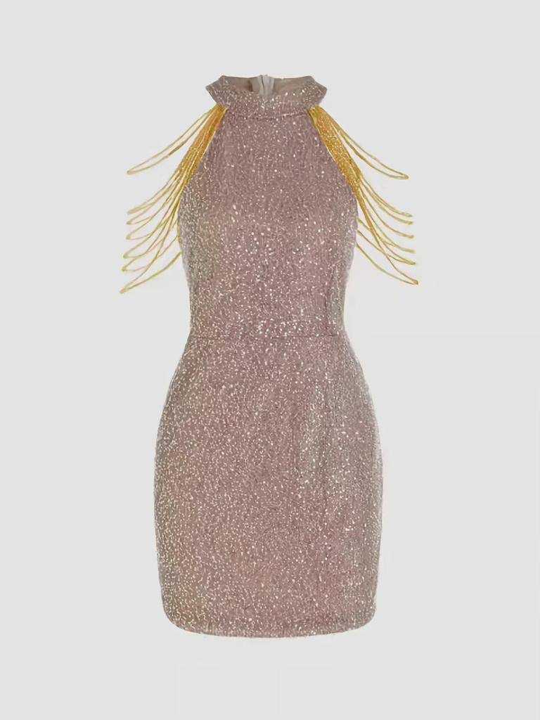 2024 Весна/Лето Вечернее Платье с Вырезом-Халтер, Кристаллами, Кисточками, Блестками