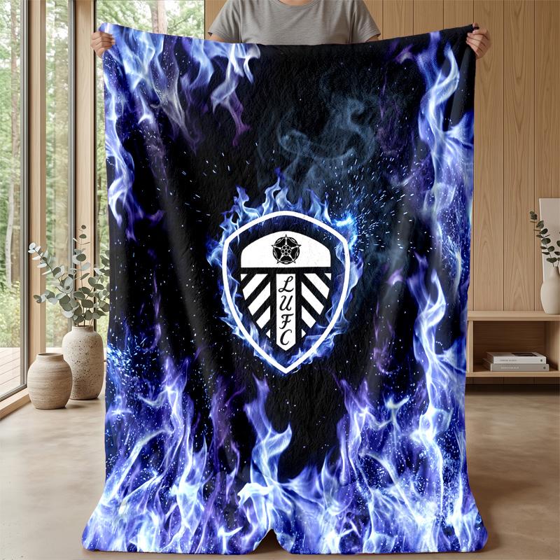 Leeds United Football Print Flannel Blanket, Soft Warm Lightweight Throw Blanket for Sofa Bed Camping