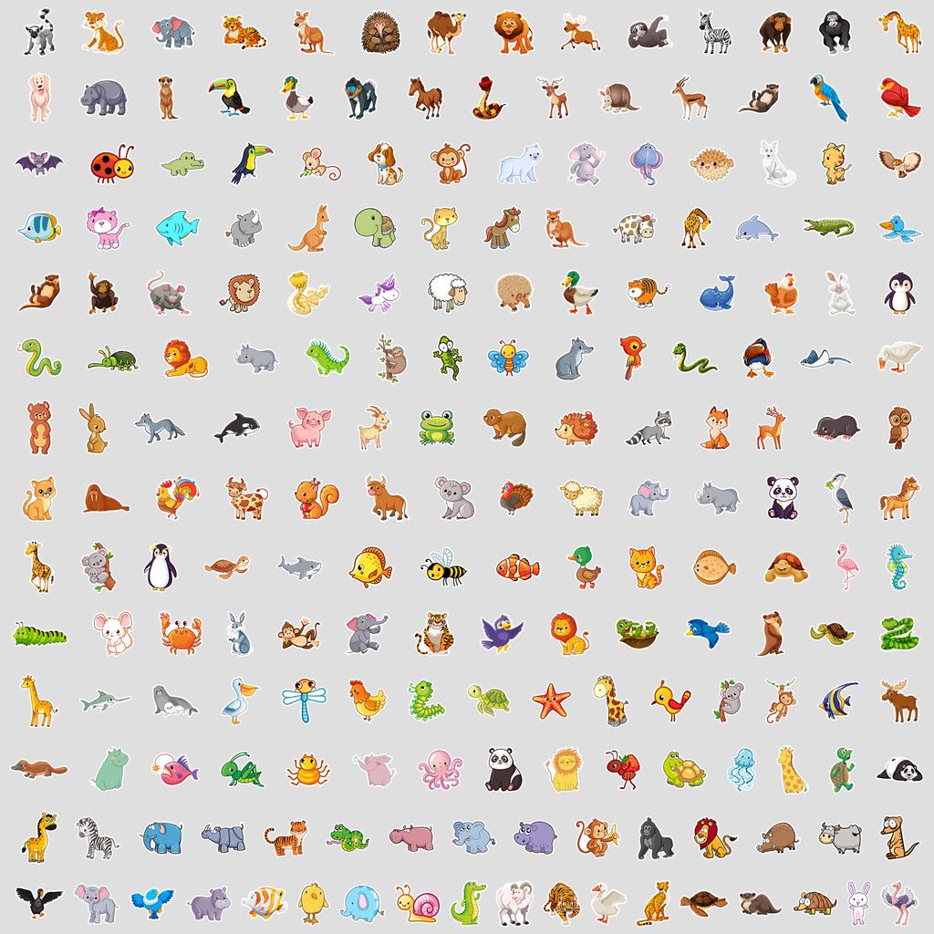 200 Cartoon Small Animals Doodle Stickers Water Cup Mobile Phone Waterproof Decorative Stickers Cute Animal Stickers