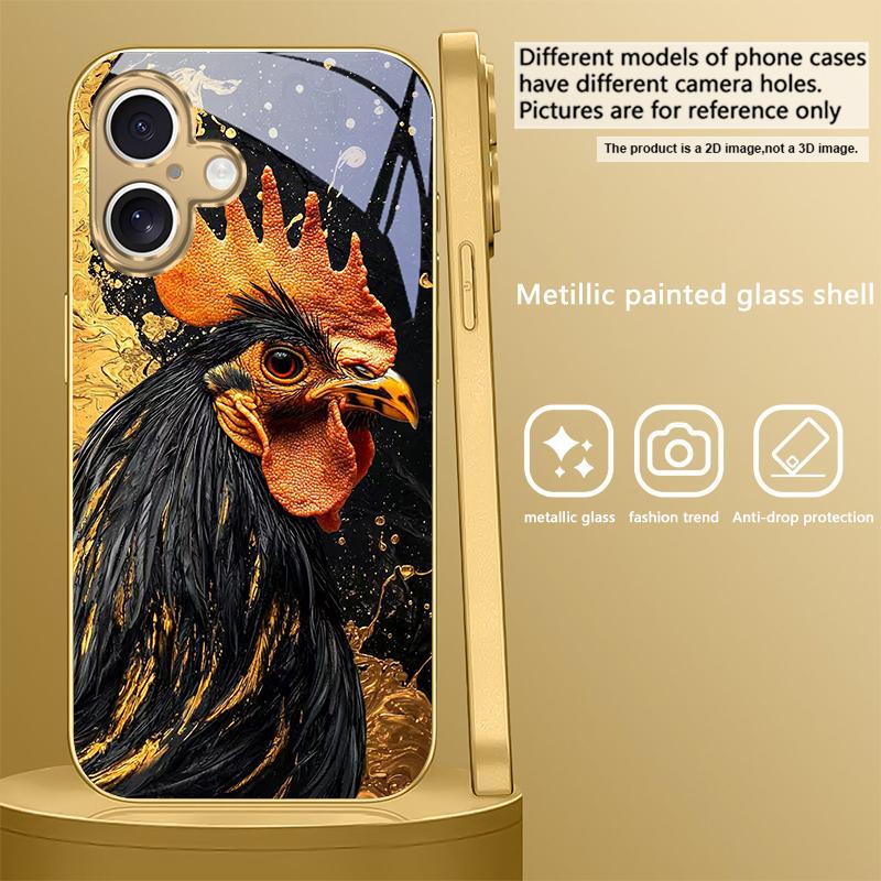 Смелый Золотой Петух Для IPhone 17Pro Max 16 17 Pro 15 Pro 14 13 Plus 12 Mini 11Pro Max XR 16E 17 Air Золотой стеклянный чехол для телефона