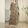 Real Early Spring New Holiday Style Travel V-neck Literary and Retro Medium and Long Meat-covering Cotton and Linen Dress