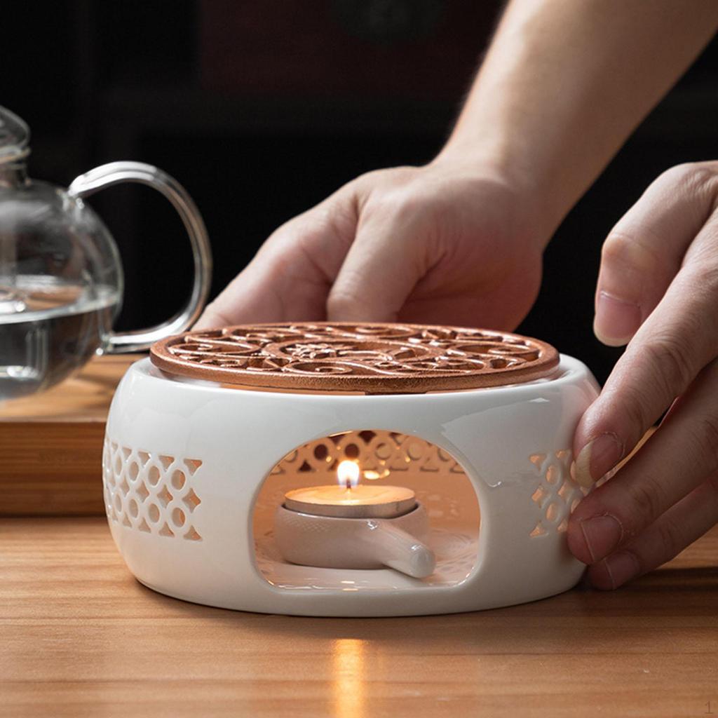 Round Ceramic Teapot Warmer Warming Holder for Heating Coffee Milk or Tea Bronze