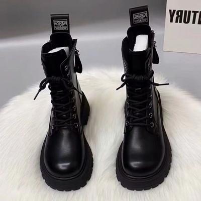 Черные высокие ботинки Мартина для женской осени и зимы, новые, с задней молнией, на толстой подошве, хорошо сочетающиеся, утепленные короткие ботинки