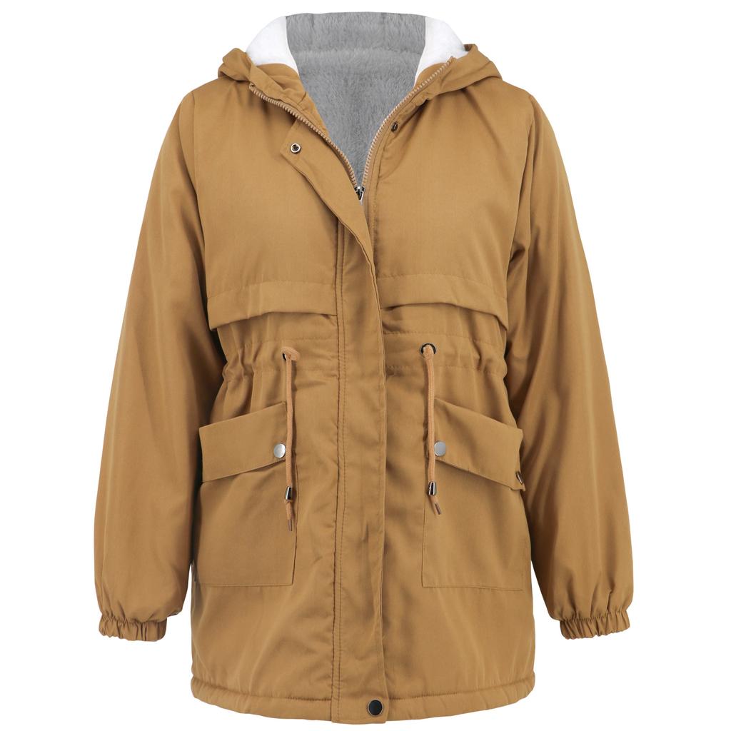 Женское зимнее пальто с капюшоном, куртка-парка с длинными рукавами и карманами, теплая повседневная куртка на молнии с подкладкой из флиса, ветрозащитная ветровка для женщин