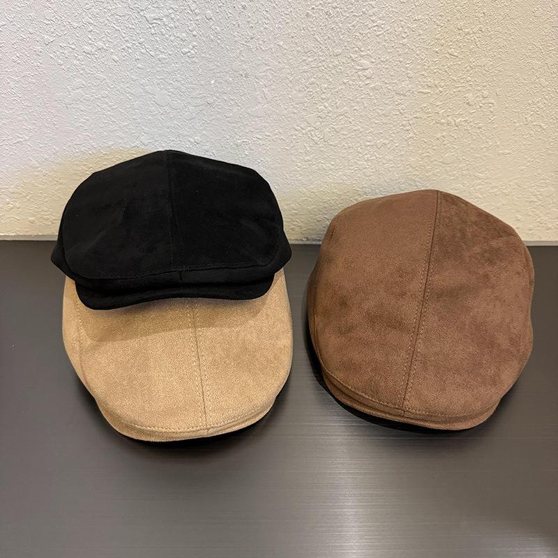 Solid color simple suede forward hat children autumn and winter casual versatile face small retro anti-duck hat