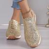 Осенние новые модные женские кроссовки без шнуровки на низком каблуке, трендовая спортивная обувь цвета золотистого и серебряного цвета, женская уличная повседневная прогулочная обувь