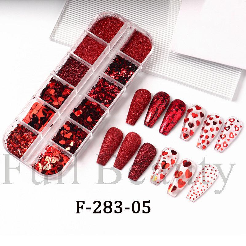 Nail Sequins 12 Romantic Valentine's Day Glitter Pink Love Sequins Boxed Nail Sequins