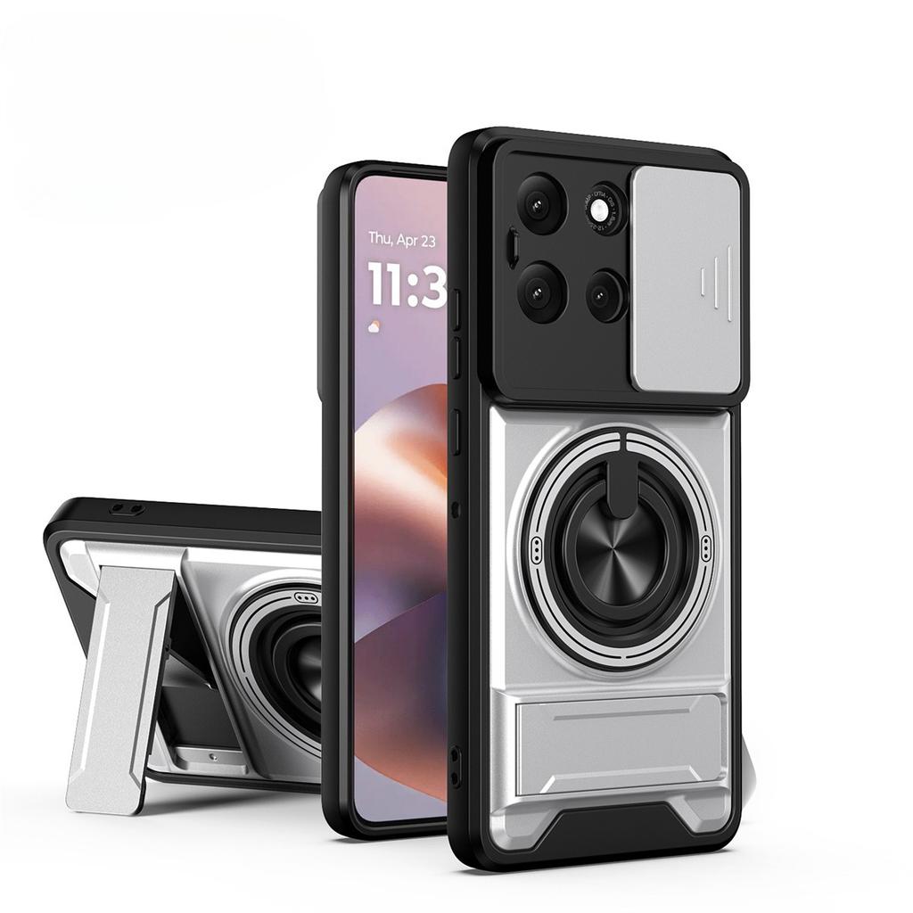 Магнитный чехол для телефона Motorola Moto G35 G55 G86 G53 G34 G56 G84 G64 G45 5G G54 Со сдвижной защитой камеры, кольцом-подставкой, крышкой