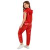 Girls Jazz Dance Outfit Sleeveless Zipper Metallic Hooded Vest Elastic Waist Shiny Pants