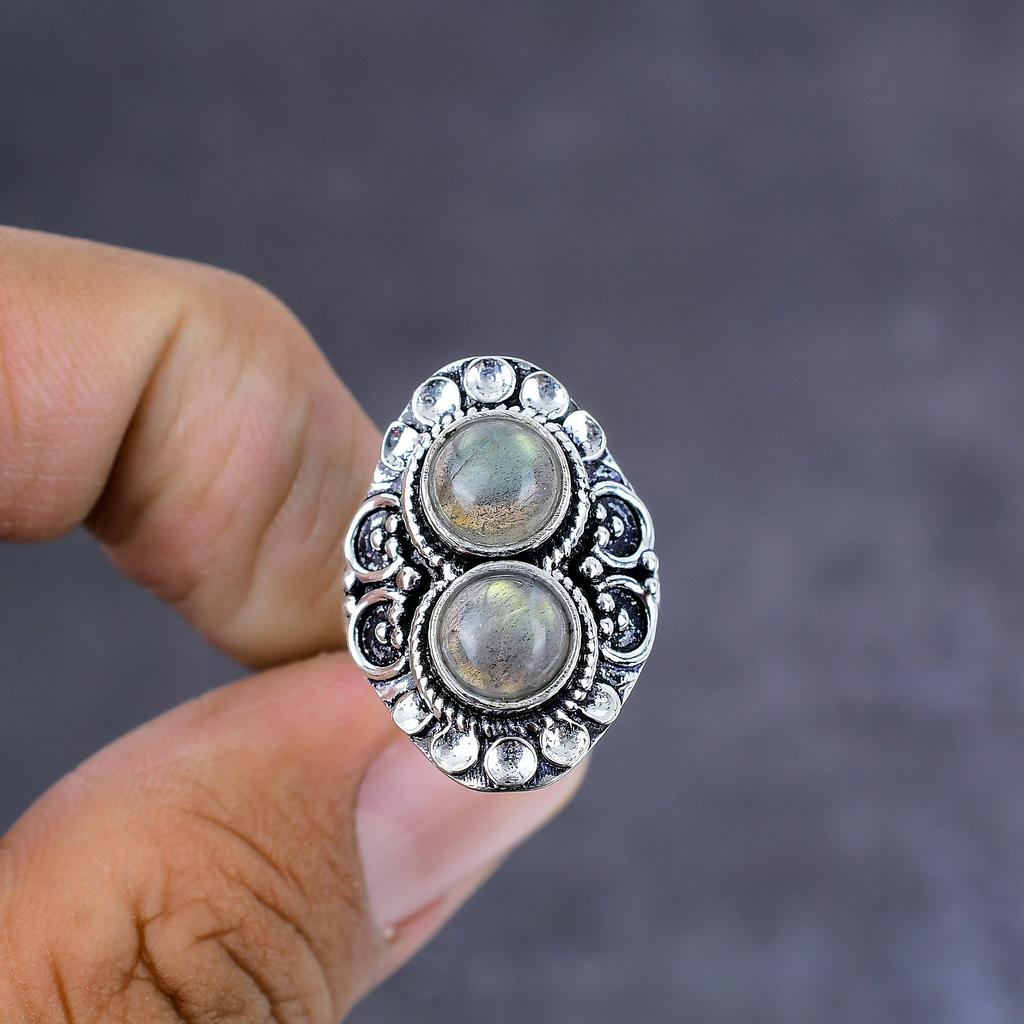 Лабрадорит Ручной работы Серебро 925 пробы Ювелирное кольцо Размер 9 Подарок для нее L6H59