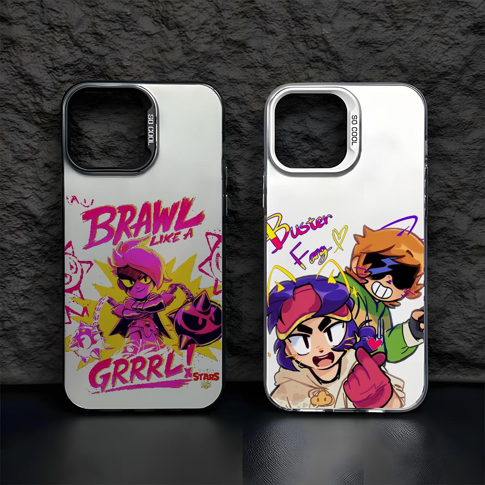 Мультяшный чехол для телефона игры B-Brawl Для iPhone 16 15 14 13 12 11 Pro Max Черный Матовый Разноцветный Лазерный Металлический Аврора Чехол