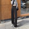 Женские черные брюки с высокой талией и широкими штанинами - повседневные брюки длиной до пола на весну/осень