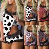 Women Print Pajamas Sleeveless Lace Cami Shorts Lingerie Sleepwear Set