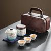 Tea set New Chinese wisteria flower teapot leather bag suet jade ceramic household high-end souvenir