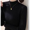 Модный повседневный свитер с длинным рукавом, вязаный свитер для женщин, зимний толстый облегающий свитер с высоким воротником, женский теплый однотонный трикотажный топ 24834