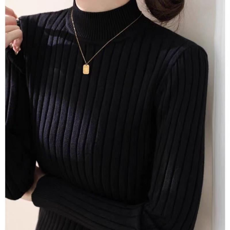 Модный повседневный свитер с длинным рукавом, вязаный свитер для женщин, зимний толстый облегающий свитер с высоким воротником, женский теплый однотонный трикотажный топ 24834