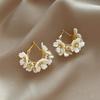 Корейская мода блестящие серьги-кольца со стразами и искусственным жемчугом для женщин, белые цветочные круглые серьги, ювелирные изделия для вечеринок