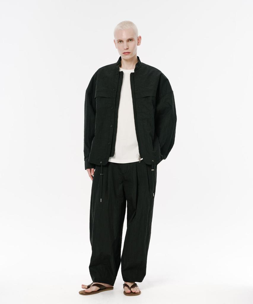 Codemorph Double Zipper Layered Linen Texture Jacket Black