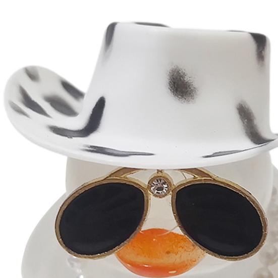 Duck Ornament Squeaky Car Dashboard Decoration Set Funny Yellow Duck Figure with Cowboy Hat Sunglasses Golden Chain Decor