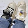Весенне-осенние новые парусиновые туфли на толстой подошве, женская повседневная обувь с цветочным орнаментом и смайликом