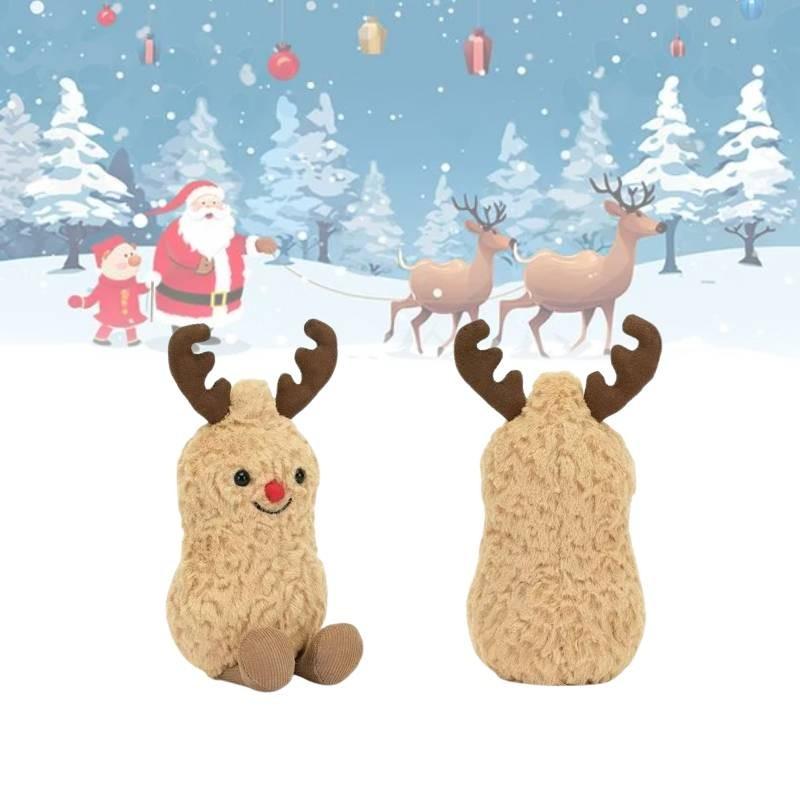 Adorable Christmas Reindeer Peanut Plush Toy Soft Comforting Cuddle Gift