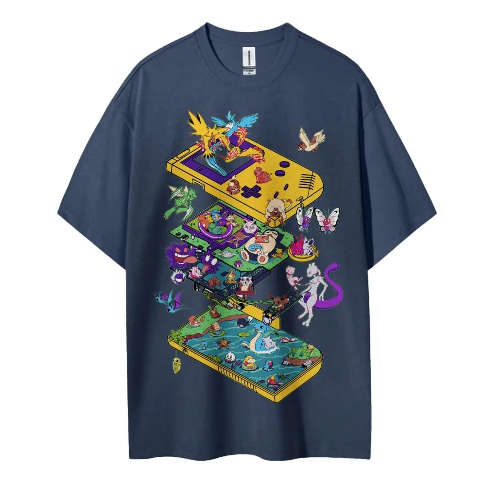 Мужская футболка Pokemon, 100% хлопок, повседневная, с круглым вырезом, с коротким рукавом, одежда, лето 2026, спортивная, повседневная, топ с коротким рукавом
