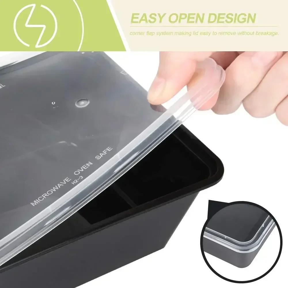 1000ml Thick Disposable Takeaway Lunch Box Tableware Can Be Microwave Heated Rectangular Black Plastic Bowl Food Packaging Box