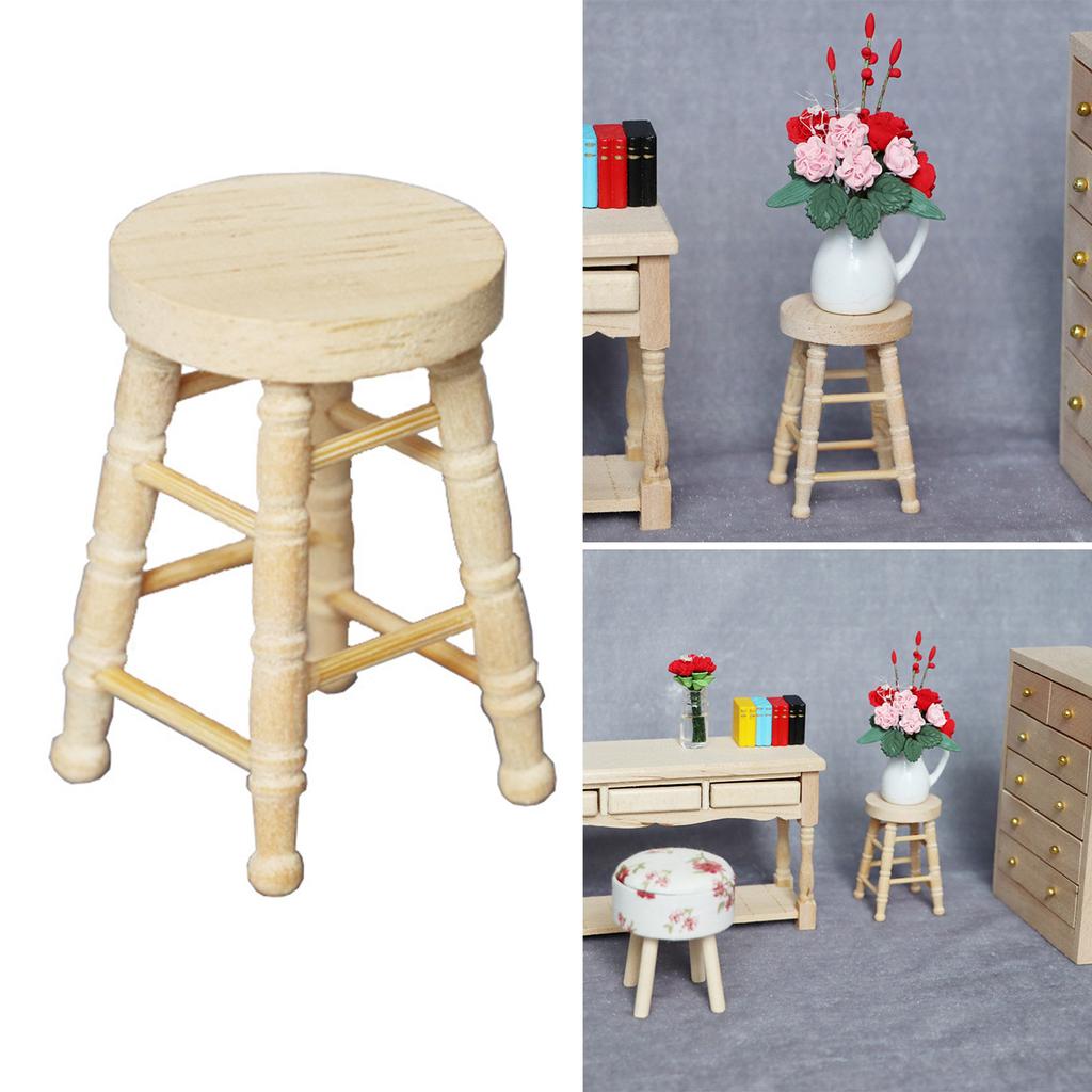 Realistic Wood Stool Zakka Realistic Pretend Play for Role Display Round Top Stool Model Vintage Stool 1:12 Doll House