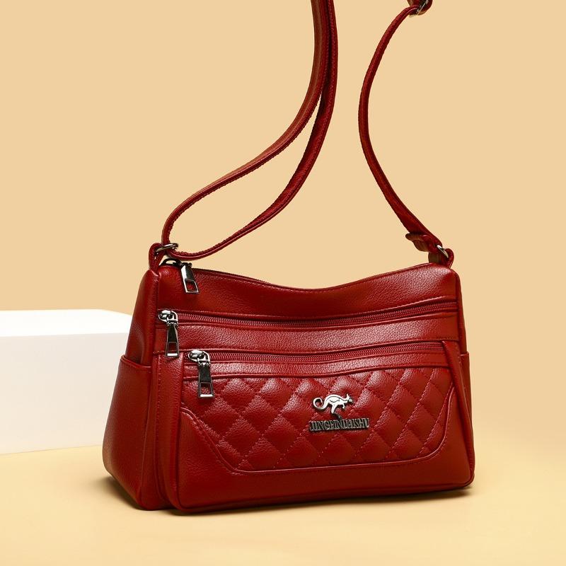 Embroidered Diamond Grid PU Single Shoulder Crossbody Women's Bag