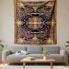 Baroque Carpet Tapestry Wall Hanging, Blue Gold Ornate Floral Pattern Art, Elegant Wall Decor for Bedroom Living Room Dorm