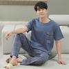 Men's Summer 2023 Cotton Pajama Set - Short-Sleeve Top & Trousers, Loose Fit, Large Sizes
