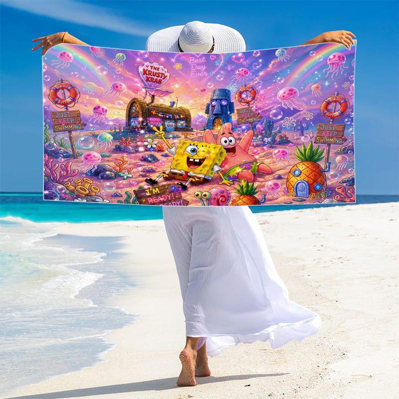 Bob esponja Print Beach Towel, Large Soft Quick Dry Towel for Beach Camping Swimming
