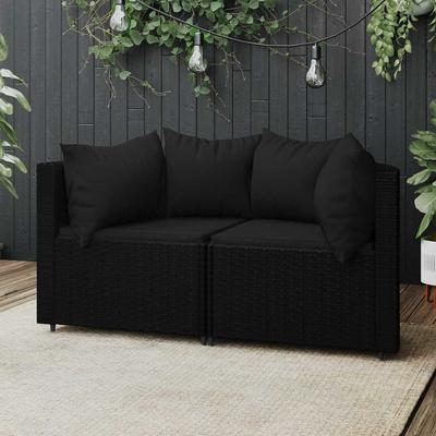 vidaXL Garten-Ecksofas Mit Kissen 2 Stk. Schwarz Poly Rattan