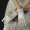 White Satin Wedding Dress Gloves Short Elegant Petal Pearl Bow Mesh Bridal Gloves Versatile Photo Accessories Pearl Retro
