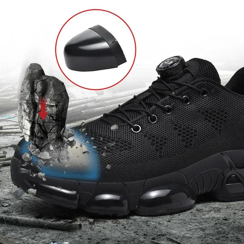 Fashion New Safety Shoes Men Anti-smash Anti-puncture Work Shoes Fashion Men Sport Shoes Security Protective Boots Men Rotating Button
