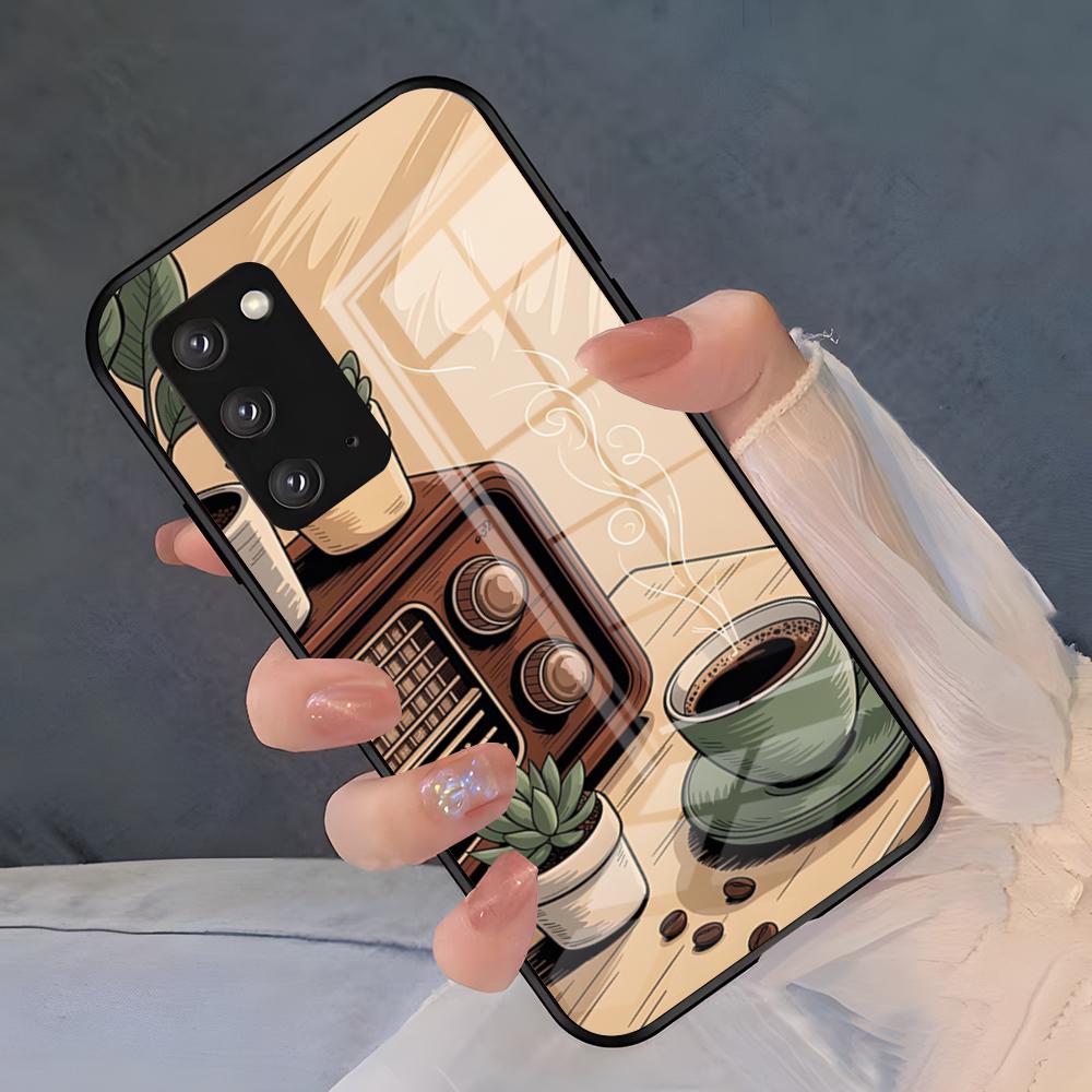 Чехол для телефона с рисунком 'Кофейное искусство' для Samsung S26 S25 Plus S20 S20 Plus S22 Ultra S23 FE S21 Plus S21 Ultra Стеклянная крышка