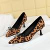 Fashion Elegant Leopard Print Velvet High Heels Bow Decor Pointed Toe Women's Dress Shoes Sexy Women Pumps Sandalias De Mujer Size34 40