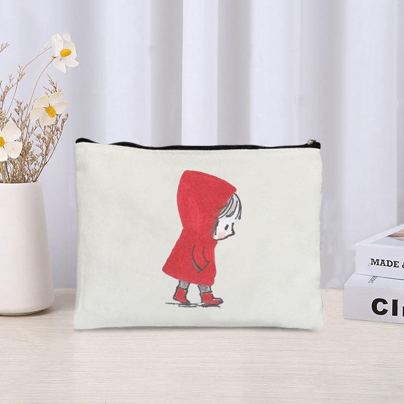 Cute Girl Printed Canvas Cosmetic Bag Organizer Zipper Pouch Sundries Office Supplies Pencil Case Lipstick Perfume Makeup Bags