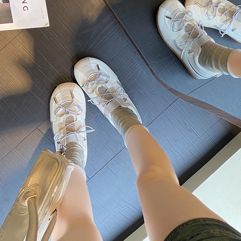 Балетки серебристые туфли Мэри Джейн женские 2025 лето новая плоская подошва с внутренней платформой спортивные кеды повседневные тренировочные туфли