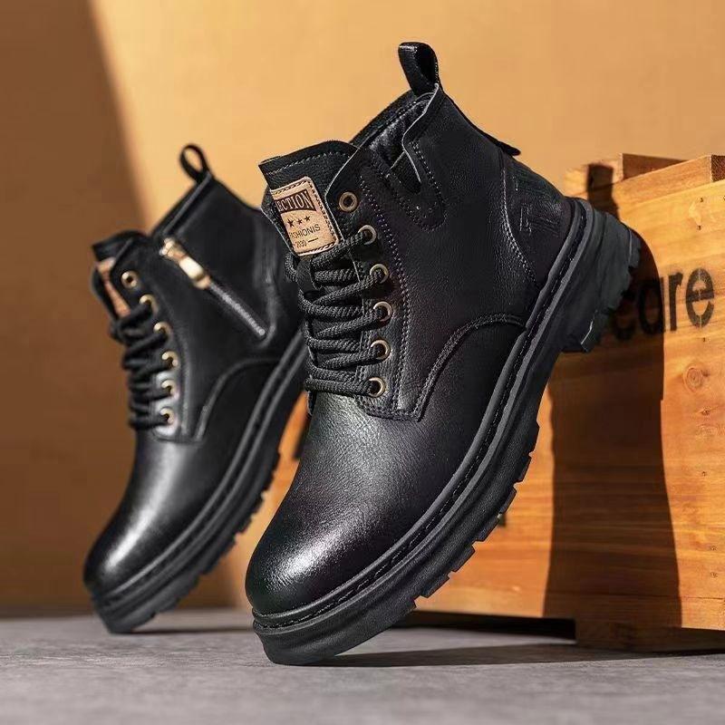 British Men's Shoes Autumn and Winter New High-top Velvet Leather Breathable Casual Shoes Trendy with Retro Martin Boots Men