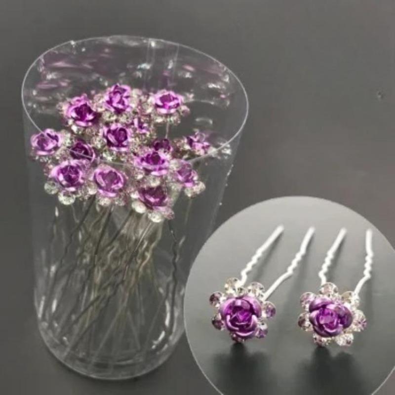20pcs/set Women U-shaped Hair Fork Pin Crystal Rose Flower Hairclips Rhinestone Hair Stick Wedding Bridal Jewelry Headwear Gift