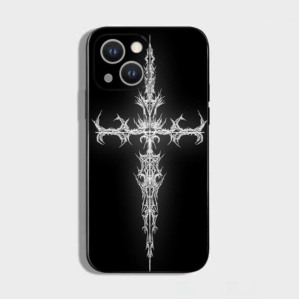 Кибер-сигил Линия креста Чехол для телефона Для iPhone 16,15,14,13,12,11 Plus,Pro Max,XS,X,XR,SE,Mini,8,7, Мягкий силикон Черный чехол