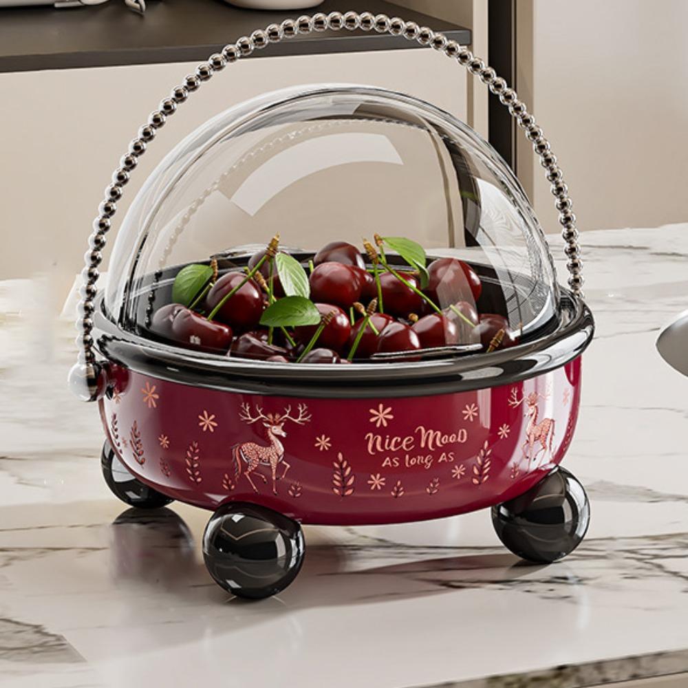 Large Capacity Drain Fruit Serving Plate High Feet Flip Cover Table Fruit Tray Plastic with Handle Snack Tray Candy