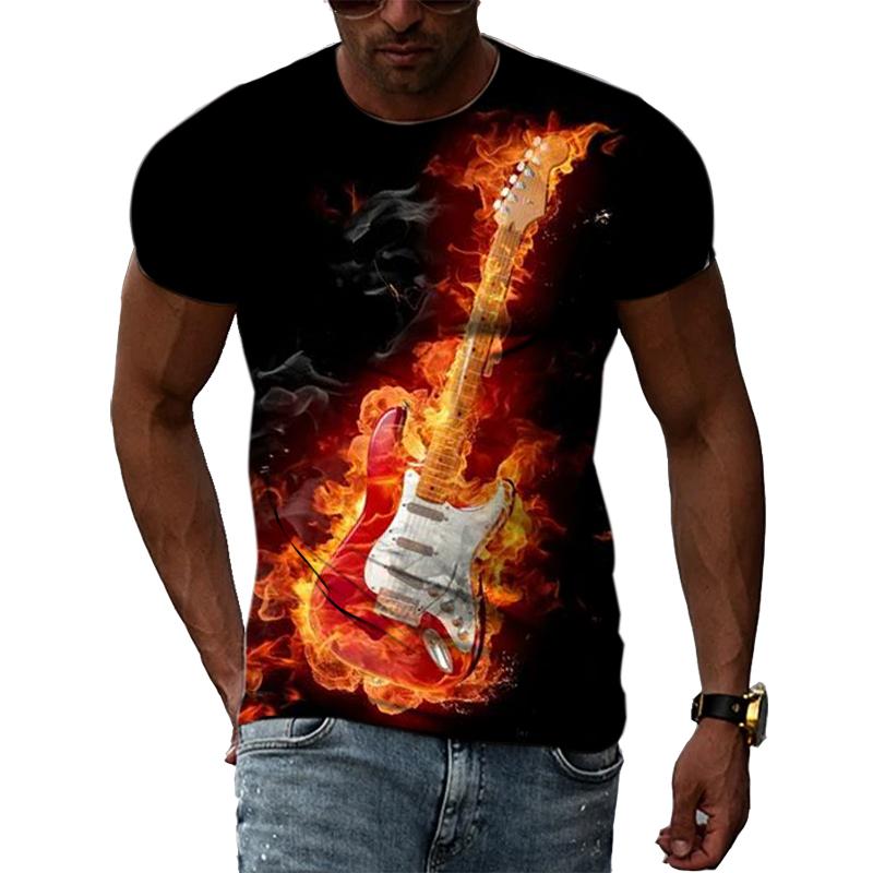 Летние футболки с принтом хип-хопа и музыканта, мужские повседневные футболки с принтом 3D и коротким рукавом, с круглым вырезом и принтом в виде гитары
