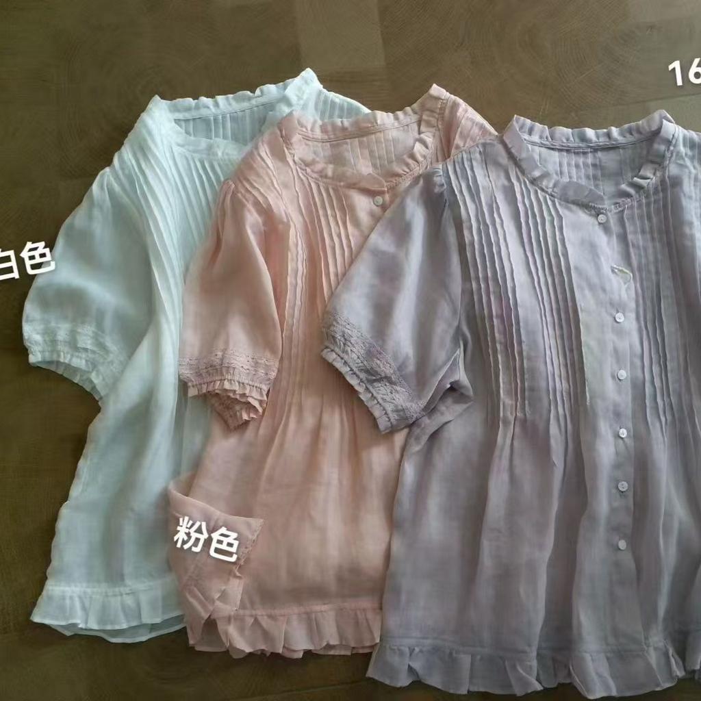 1116 Summer New Women's Crew Neck Japanese Cotton Shirt Loose Shirt Top Mori Women's Age Reduction Casual