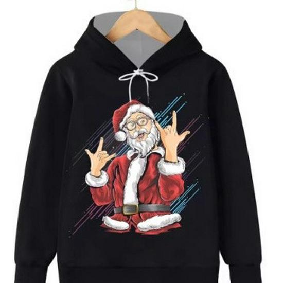 2025 Loose Fit Outdoor Sports Hoodie with 3D Santa Claus Christmas Print