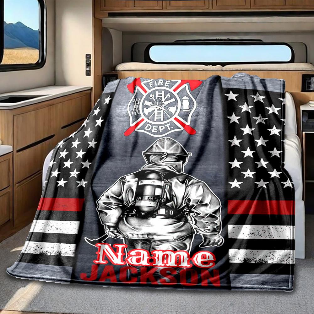 Fire Department Theme Rv Customize Your Name Blanket Comfortable Soft Lightweight Allseason Multipurpose Blanket For Travel Camping Picnics Sofas Rvs