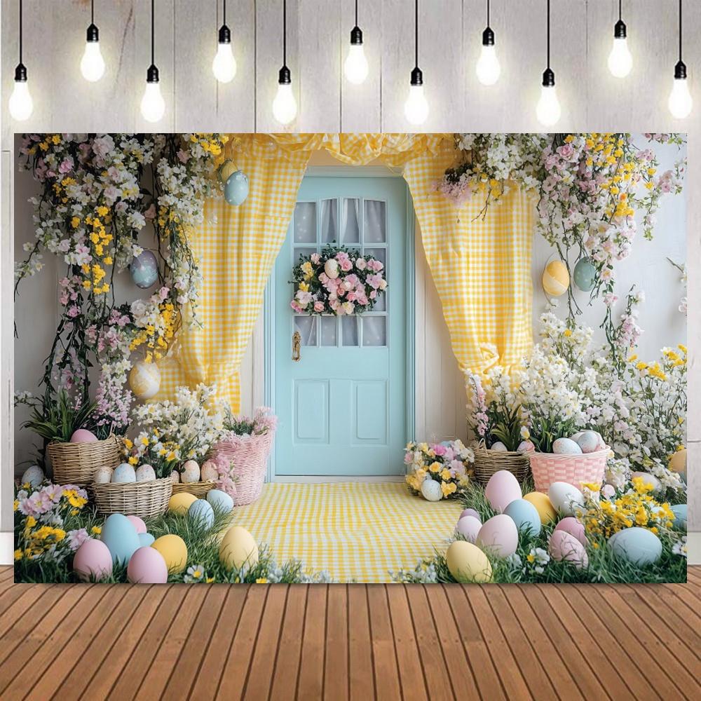 Easter Bunny Balloon Garden Path Photography Background Photo Backdrop for Baby Portrait Birthday Party Home Decor Studio Props1
