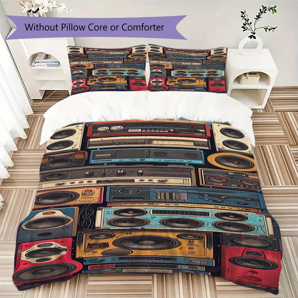 1PC music mixtape Theme Bedding Quilt Set Quilt Cover Pillowcase Home Decoration Birthday Gift (1 * duvet cover + 2 * pillowcase, without core)A6